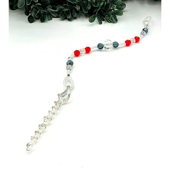 Beaded Crystal Suncatcher With Glass Spiral and Red Clear Blue Beads - Picture 2 of 3